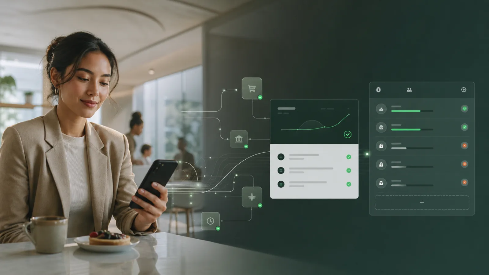 A customer using SolPay as a payment moves through programmable financial controls